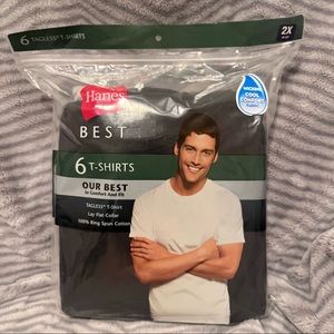 Hanes NWT Mens Best Tagless Tee Tshirt Cotton Black Heather Grey 6 pack 2X